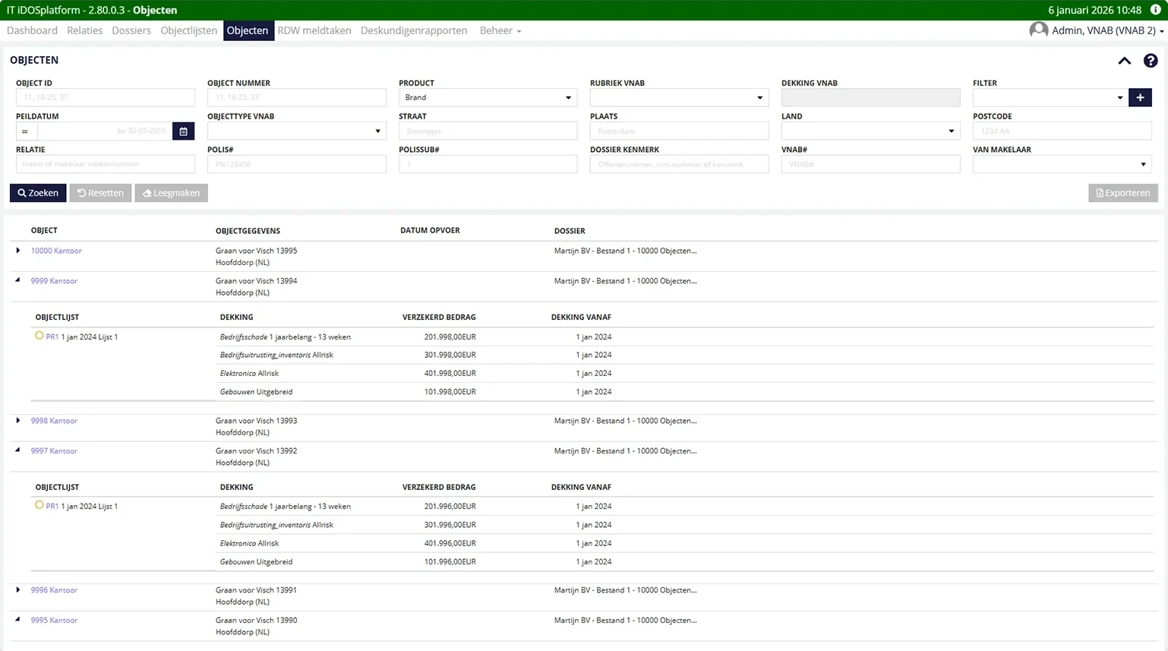 Idos Platform Objecten Dekkingen