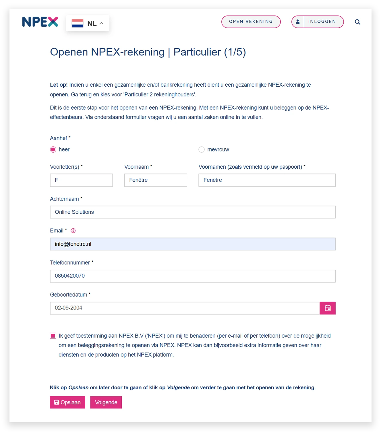 Digitaal intake formulier
