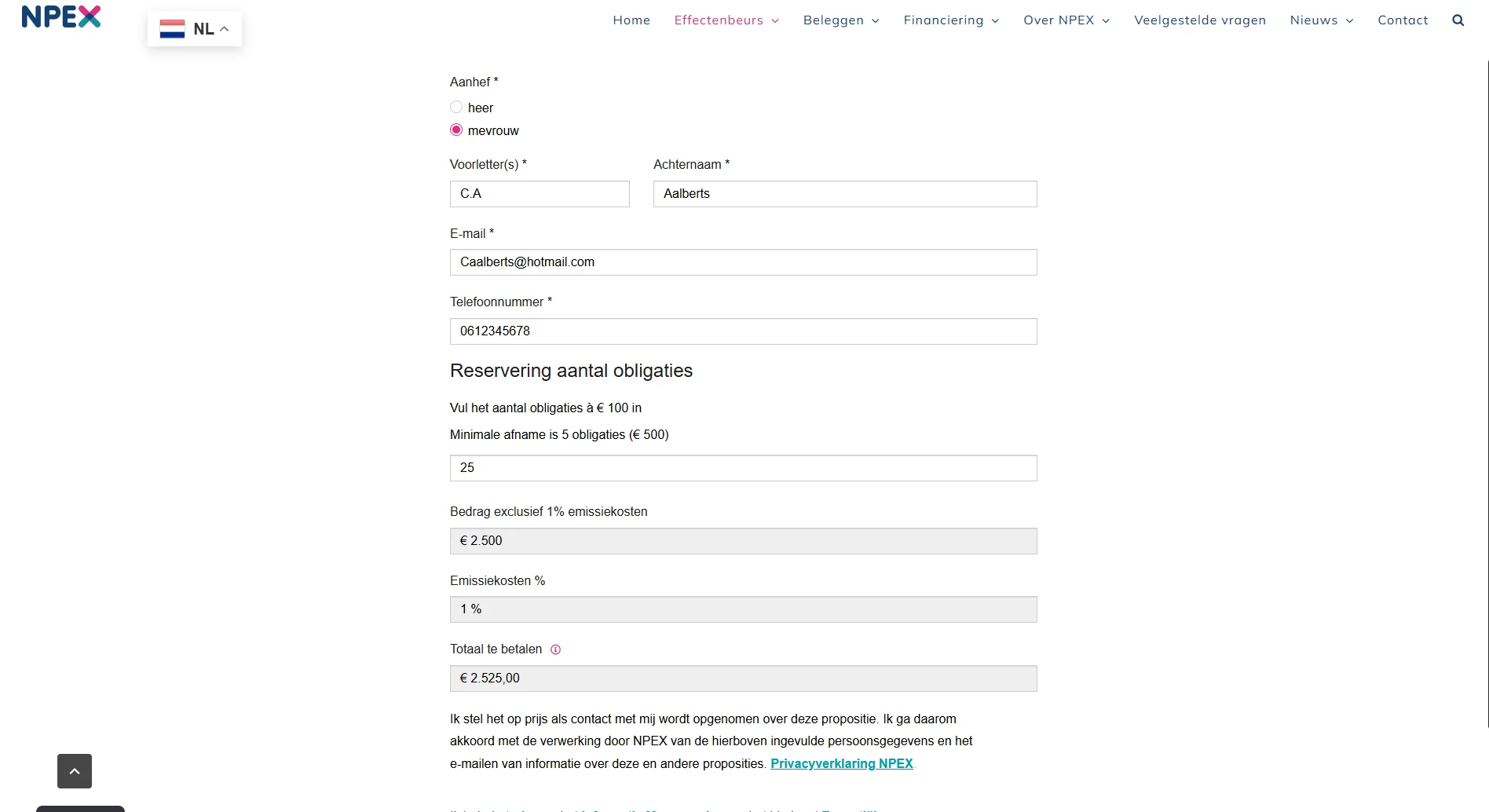 Formulier Om Obligaties Te Kopen