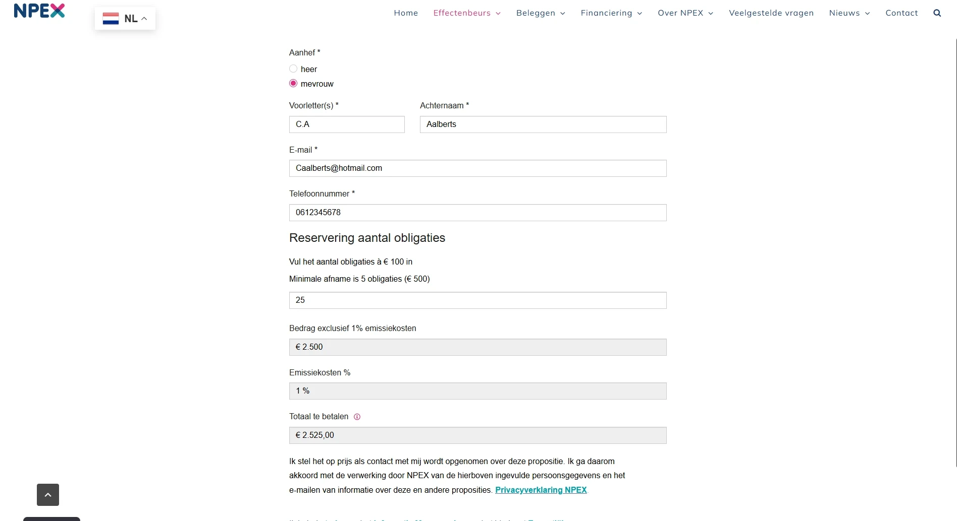 Formulier Om Obligaties Te Kopen