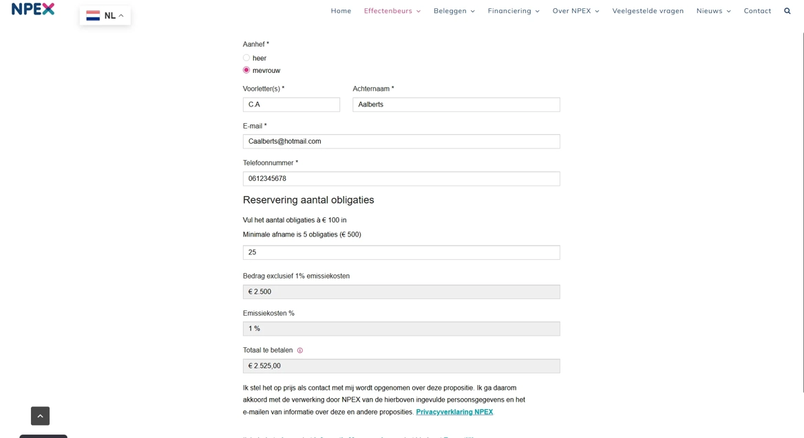 Formulier Om Obligaties Te Kopen
