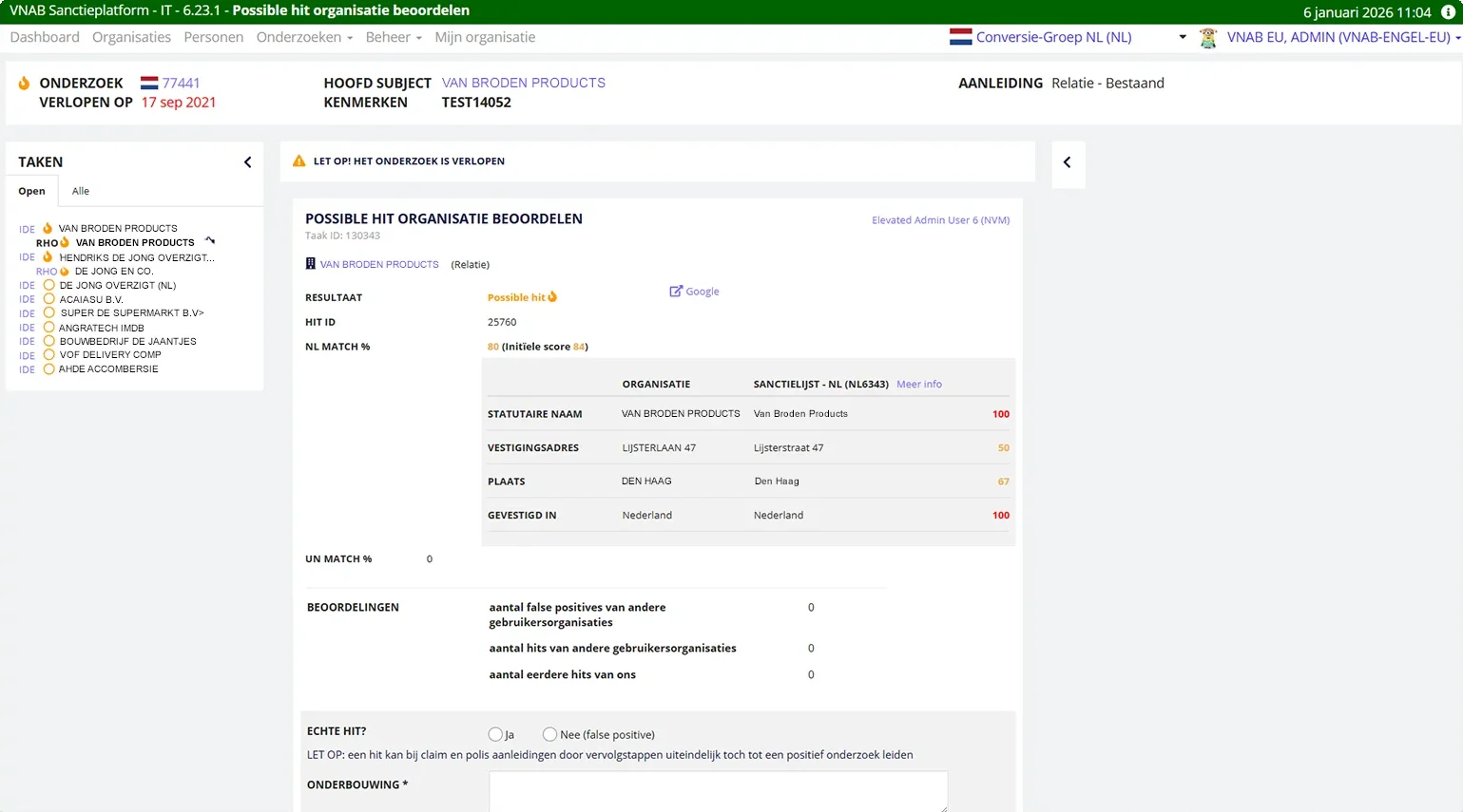 Sanctieplatform Possible Hit Beoordelen