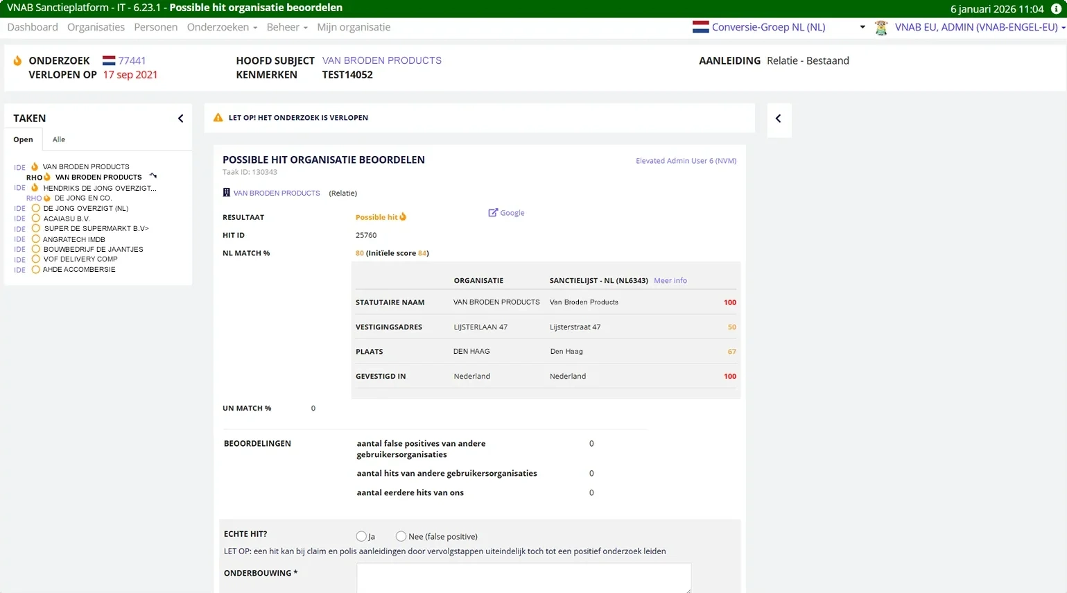 Sanctieplatform Possible Hit Beoordelen