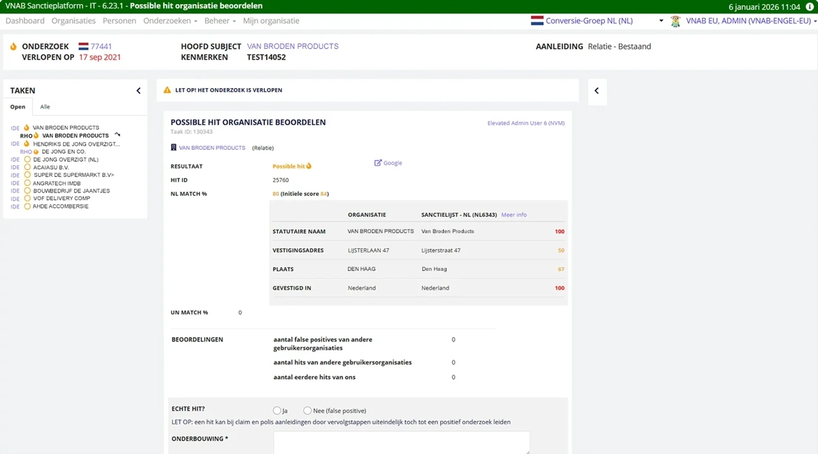 Sanctieplatform Possible Hit Beoordelen
