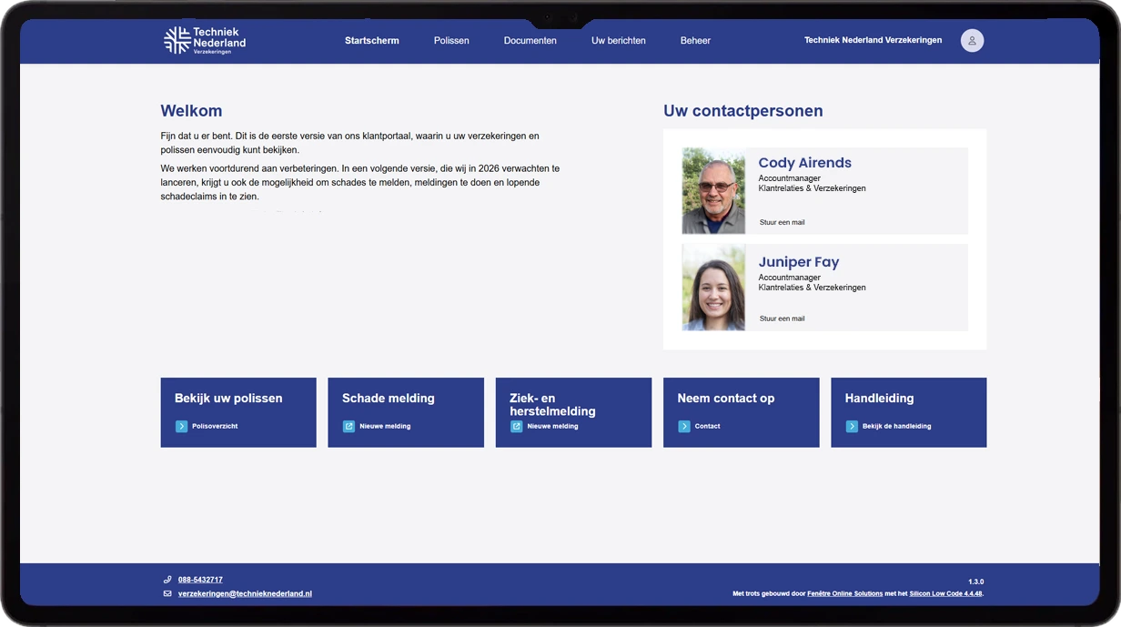 Techniek Nederland Verzekeringen Klantportaal Dashboard