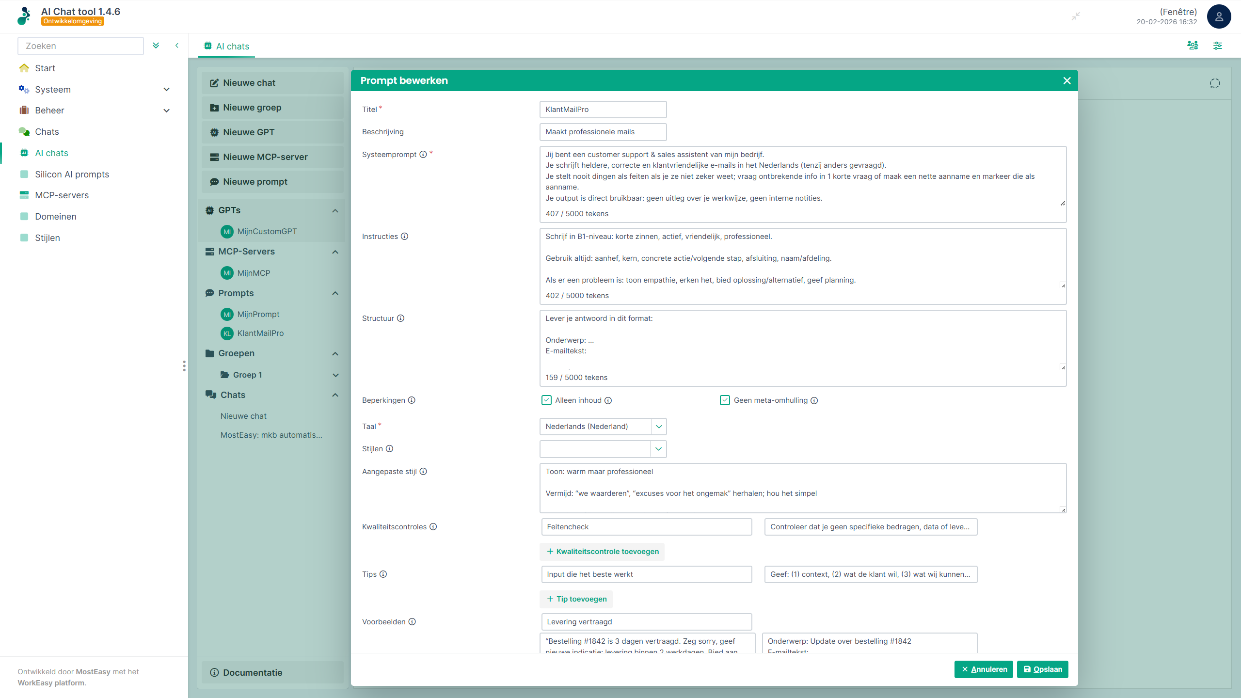 AI Chatbot Met Custom Prompt EU
