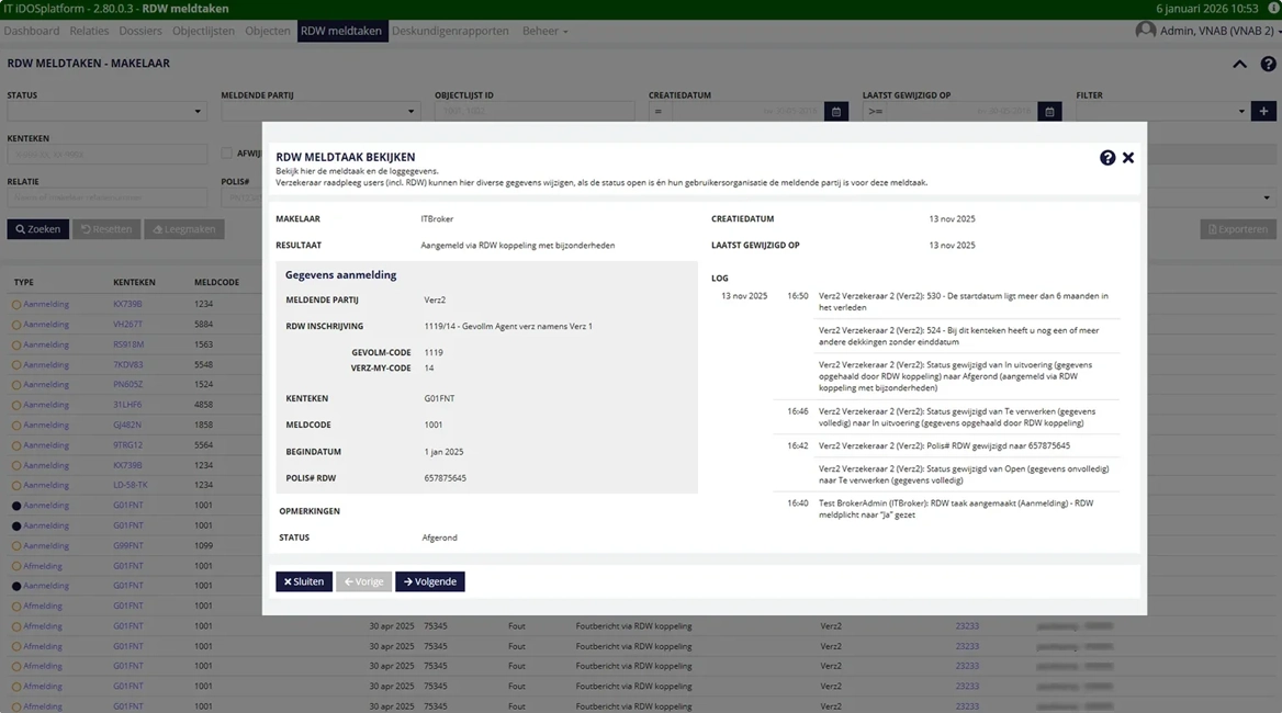 Idos Platform RDW Meldtaak