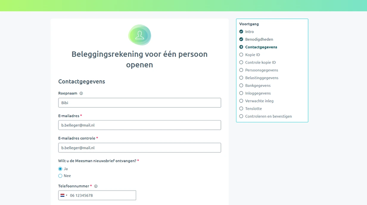 Meesman Rekening Openen Formulier Invulvelden