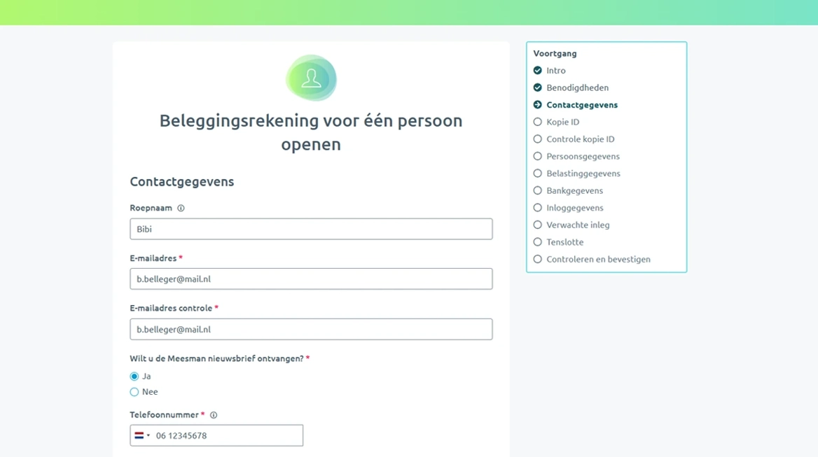 Meesman Rekening Openen Formulier Invulvelden