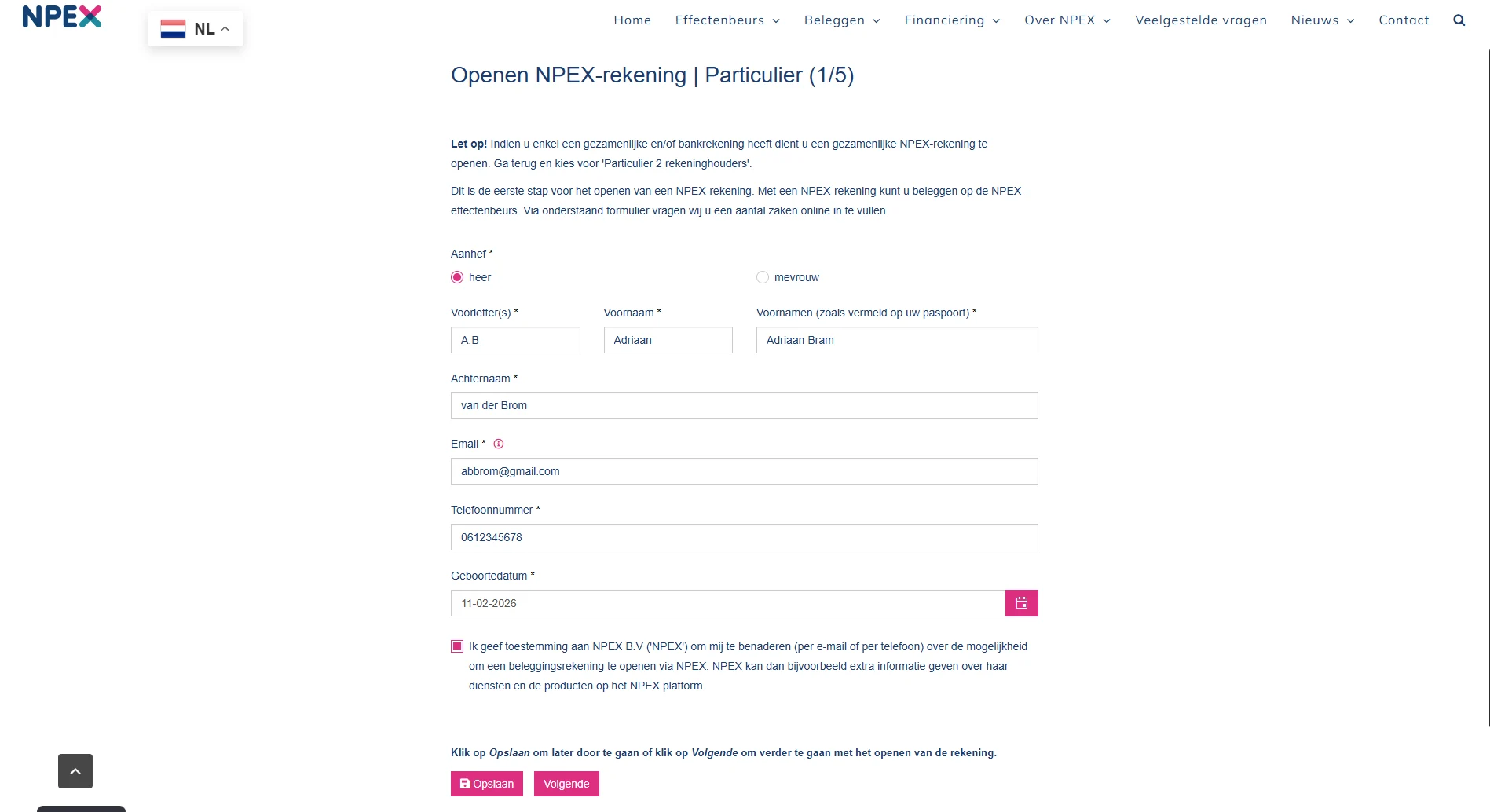 Formulier Om Rekening Te Openen