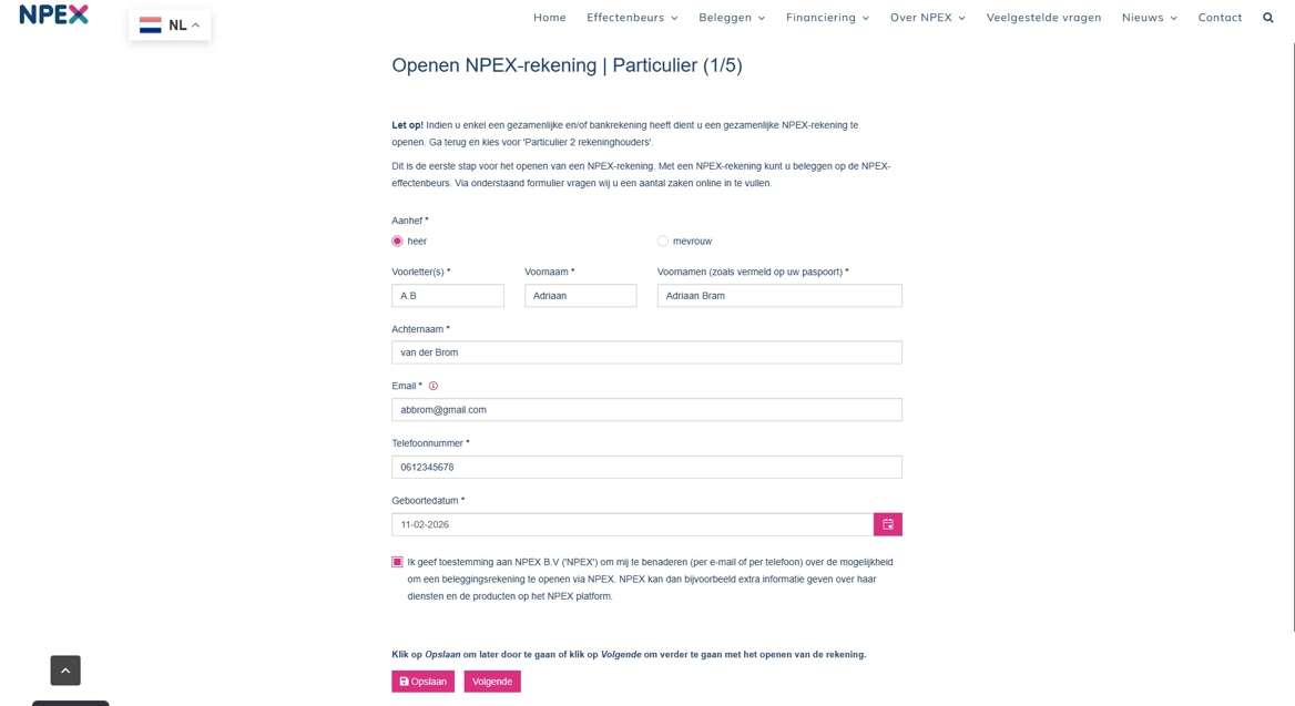 Formulier Om Rekening Te Openen